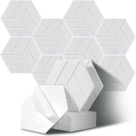 Sechseckige Akustikpaneele für Studios, Büros und Spielzimmer, 12er-Packung, weiß (30 x 26 x 0,9 cm) (1/5)