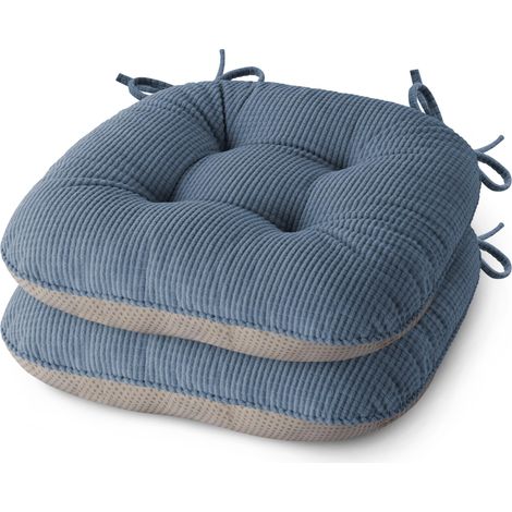 Lot de 2 coussins de chaise d'intérieur antidérapants avec attaches - 42 x 40 x 8 cm - Bleu clair (1/5)