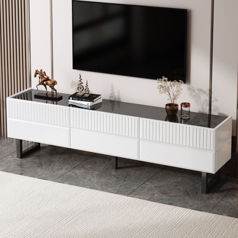 Mobile TV - 170x35x47 cm - con tre cassetti - Design classico - MDF, pannello truciolare - bianco e nero (1/5)