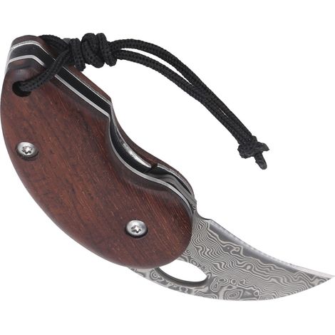 Mini-Klappmesser für den Außenbereich mit Damaststahlklinge und Sandelholzgriff, inklusive Schutzhülle (1/5)