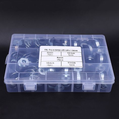 50 Stück R-förmige, gummierte Schlauchschellen für elektrische Kabel, 6–16 mm (1/5)