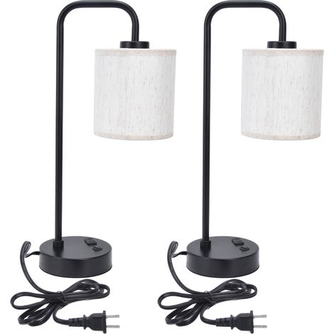 2 Abat-jour en Tissu, Lampe de Table Moderne avec 2 Ports USB, Éclairage Économe, pour Chambre et Salle à Manger, 100‑240V, Prise US (1/5)