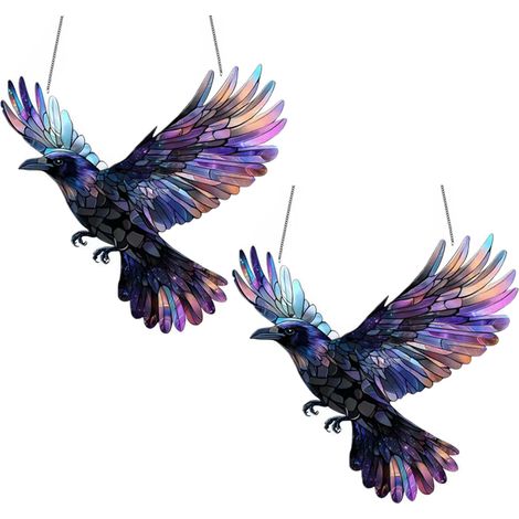 Décoration suspendue de fenêtre d'oiseaux colorés et 20 2pcs 20cm Bleu Violet (1/5)