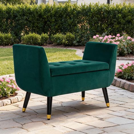 Coffre banquette avec accoudoirs en tissu vert 107 cm (1/5)