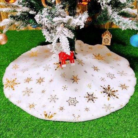 1 x Jupe de sapin de Noël, diamètre 120 cm, fond blanc, flocon de neige doré, décoration intérieur (1/4)