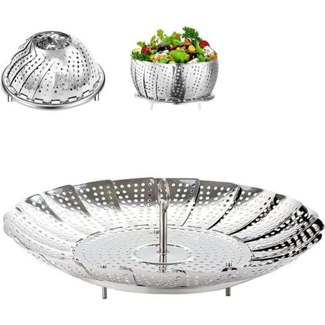 Panier Vapeur Inox, 9'' Cuit Vapeur Inoxydable pour Autocuiseur, Panier pour Cuire à la Vapeur, Fleur Marguerite Cuisson-Pliable (1/5)