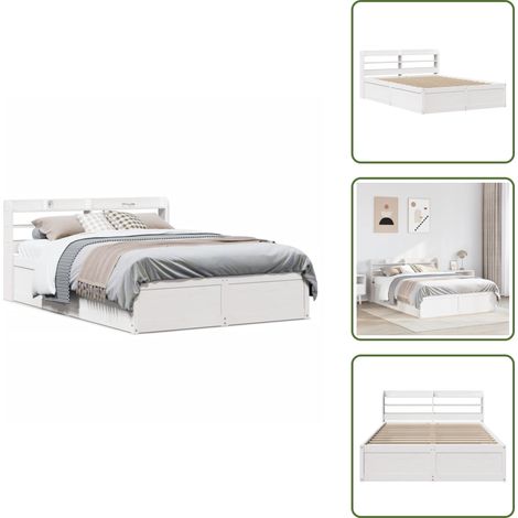 The Living Store Estructura de cama con cabecero madera pino blanco 135x190 cm - Estructura de cama