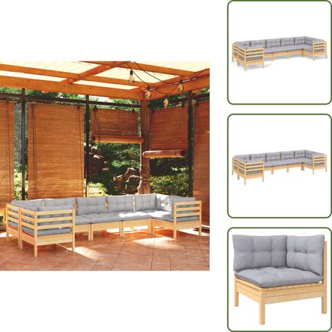 Cojines de jardín - vidaXL Juego de muebles de jardín 7 pzas y cojines madera de pino gris - Muebles de madera