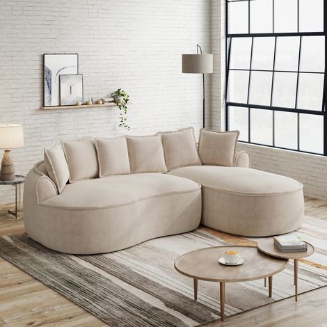 L-förmiges Frameless Modulares Sofa, bequemes Chenille Cloud Sofa mit tiefer Sitzfläche, modernes Chaiselongue Sofa, extra groß, inklusive Kissen, ideal für Wohnzimmer,Hellbraun