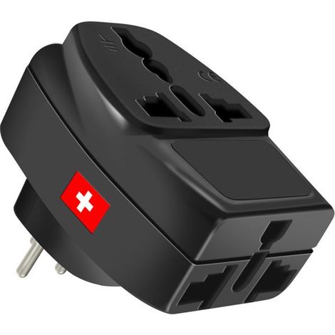 Adaptateur de Voyage - AKASHI - Type J - 3 Sorties Universelles - Compact - Noir