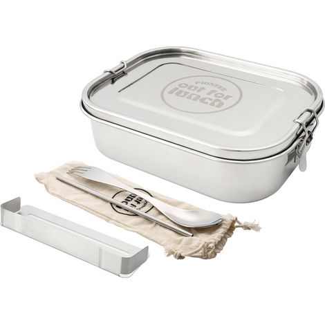 Boîte à Lunch avec séparateur étanche, allant au Four en Acier Inoxydable 18/10, Fini Miroir, 1400ML, avec cuillère-Fourchette et Paille, boîte bento (1/5)