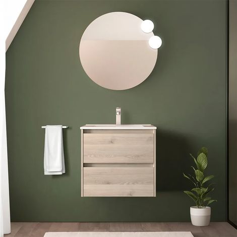 Mobile bagno sospeso 70 cm rovere bali con specchio e lavabo Gaya (1/5)