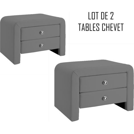 MEUBLER DESIGN Table Chevet Design Gris Eva X2, Polyuréthane, Rectangulaire, Style Contemporain, 50 x 38 x 37 cm (1/2)