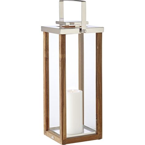 Lanterne Décorative en Bois et Acier Inoxydable Nickelé avec Poignée Pliable - 70 cm - PANGIVO (1/5)
