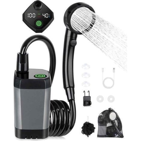 Kit Douche Camping, Pompe Électrique Portable avec Afficheur Intelligent, 4 Modes de Jet, pour Randonnée et Extérieur (1/5)