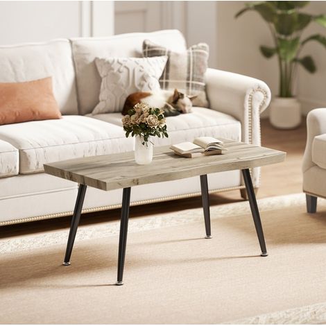 Tavolino da caffè 100x50x45 cm rovere in legno con gambe in acciaio e piedini regolabili (1/5)