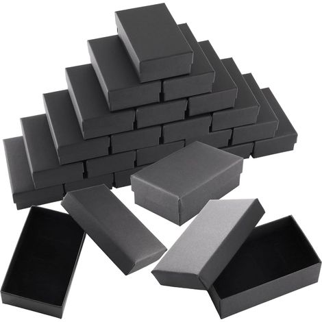 Lot de 24 boîtes à bijoux - 8 x 5 x 2,7 cm - Petite boîte cadeau noire avec couvercle - Pour boucles d'oreilles, colliers, bracelets, bagues (1/5)