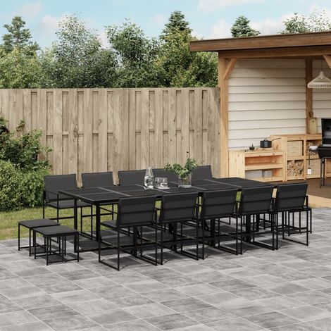 Ensemble à manger de jardin avec coussins 15 pcs-Salon de jardin noir textilène 649078 (1/5)