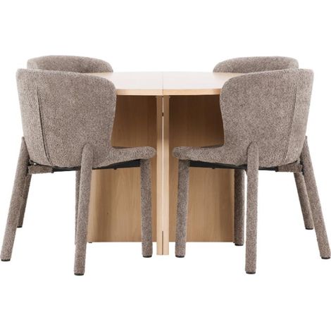 Strada ensemble pour salle à manger table extensible Ø120cm, 170cm et 4 chaises whitewash, brun. (1/5)
