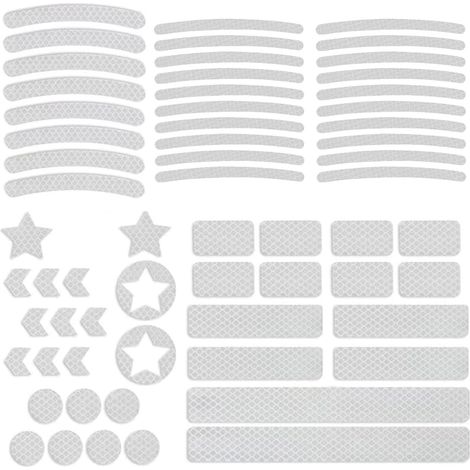 Juego de 62 pegatinas reflectantes, de formas variadas, impermeables, para seguridad, advertencia y visibilidad nocturna, para cascos, bicicletas, coches y cochecitos de bebé.