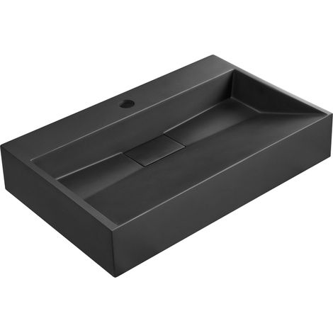 Wall Hung Basin QUENKO 600 x 380 mm Mineral Cast Black