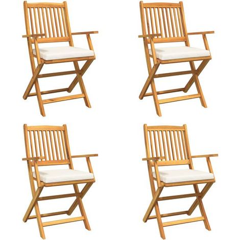 Ensemble de quatre chaises pliantes, blanches, en bois d'acacia massif. (1/5)