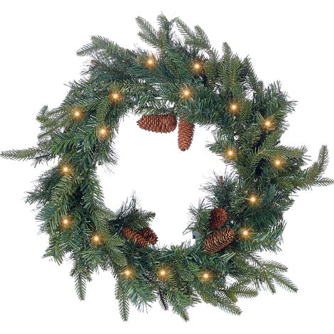 Corona de navidad con piñas sintéticas y bayas para puerta con luces LED 60 cm verde Kamerun