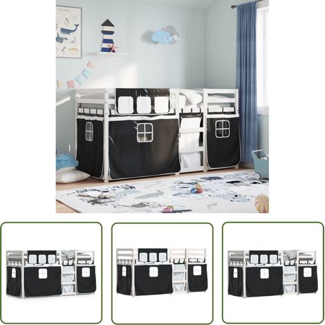 The Living Store Etagenbett mit Vorhängen Weiß & Schwarz 80x200 cm Kiefernholz - Kinderzimmermöbel - Hochbett - Etagenbett - Jugendzimmer - Schlafsofa (1/5)