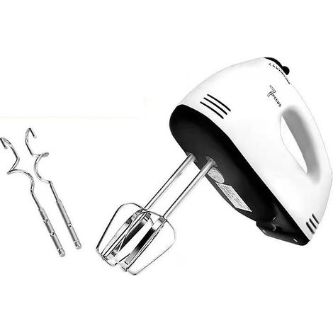 Kompakter elektrischer Mixer mit 260 W Leistung und 7 Geschwindigkeitsstufen, inklusive 2 Schneebesen und 2 Knethaken aus Edelstahl. (1/5)