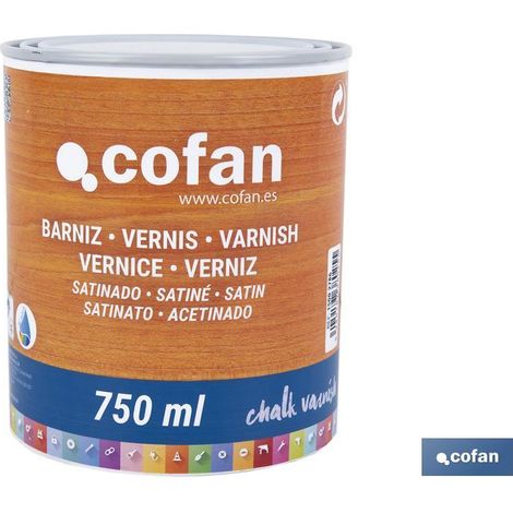 COFAN barniz al agua satinado, chalk varnish, 750 ml , Barniz al agua adecuado para la protección de todo tipo de maderas de interior y, especialmente, de la pintura a la tiza o ch