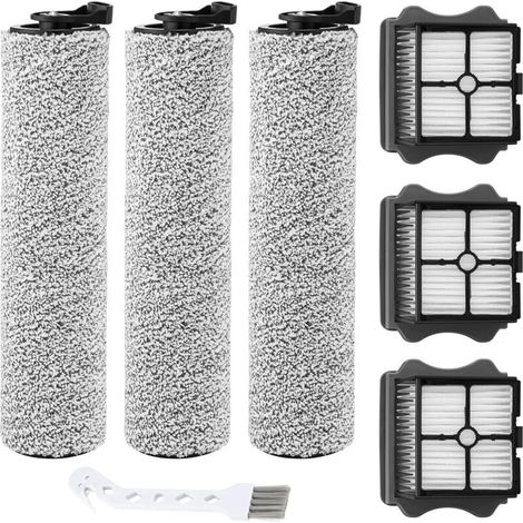 The filter and brush roller are suitable for the accessories of the TINECO FLOORONE/PLUS/iFloor3 scrubber-dryers, filter element of the main roller brush (3 brush rollers and 3 vacuum filters).--DTEKG