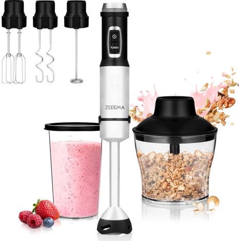 Mixeur plongeant Handy Chef 5 en 1 multifonctionnel 1500 W, jeu de buses : mixeur, fouet, crochet, robot culinaire 0,6 l, récipient 0,8 l, mode turbo, contrôle de vitesse (1/5)