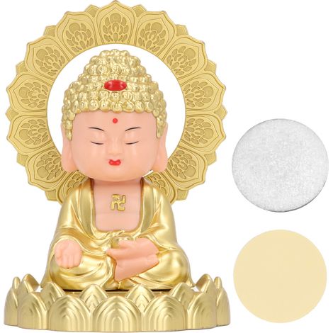 Statuette Bouddha Hochement de Tête Solaire, Décoration Auto Porte-Bonheur pour Richesse et Fortune (1/5)