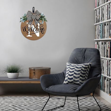 Wreath - Wooden Welcome Sign - Round Front Door Decor - Personalizable With 26 Letters - 30 Cm Diameter - For Indoor Outdoor Use - 1 Piece (1/5)