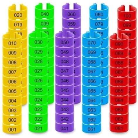 Lot de 100 anneaux pour cuisses de poulet, boutons-pression réglables en plastique, anneaux numérotés pour la gestion des élevages avicoles,Couleurs mélangées,Diamètre intérieur 16 mm