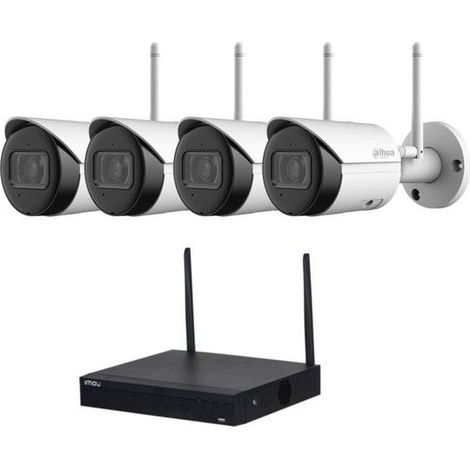KIT DAHUA 4 TELECAMERE IP BULLET FISSE WIFI + NVR 4 CANALI WIFI 2To