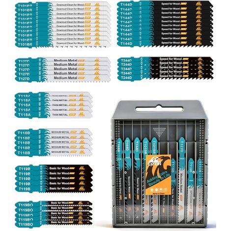 Lot de 50 lames de scie sauteuse assorties à queue en T pour la coupe du bois, du plastique et du métal (T118A, T118B, T127D, T119B, T119BO, T101BR, T144D, T244D) (1/5)