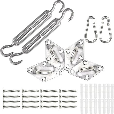 Kit de Fixation pour Voile d’Ombrage 24 Pcs en Acier Inoxydable Kit Accessoires de Fixation pour Voile Triangle Rectangulaire et Carré Ensemble Vis Tendeur et Mousqueton pour Jardins Patios… (1/5)