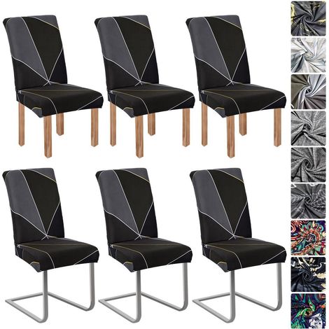 Housses de chaise extensibles géométriques noires, lot de 6, lavables et amovibles (1/5)
