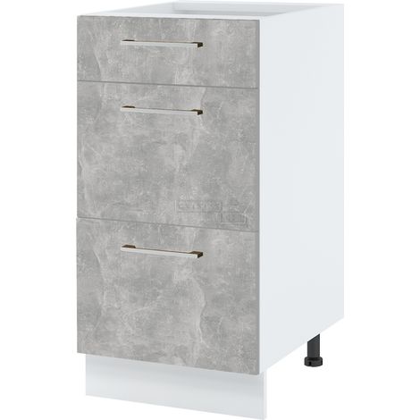 Casserolier Bellissi Beton Naturel L 40 cm - Porte avec poignée apparente Coulisses tiroir sans amortisseur Grey (1/5)