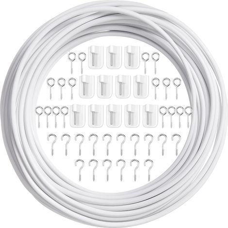 Gardinenzubehör, schwarze Federschnur, 12 Meter, Ösen, 16 Haken in Fragezeichenform, 16 Haken, 12-teiliges Set (1/5)