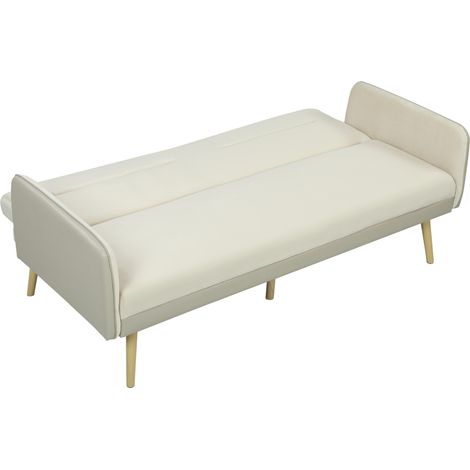 HOMCOM Divano Letto 3 Posti Effetto Velluto con Schienale Reclinabile Beige