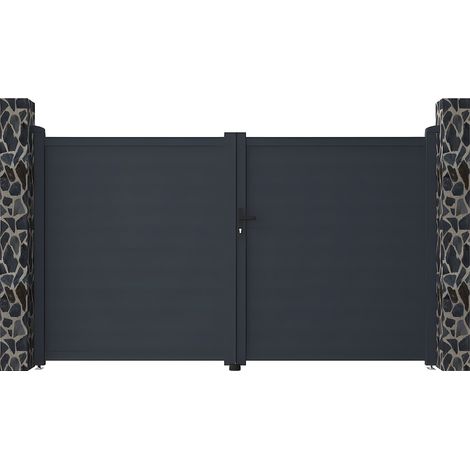 Cancello a battente L305 x H181 cm Alluminio pieno Antracite - NAZARIO