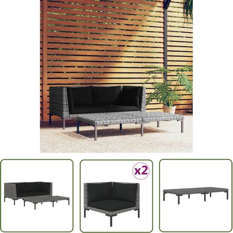 The Living Store Salon de jardin 3 pcs Gris foncé Résine tressée demi-ronde - Ensemble Salon De Jardin - Meubles De Jardin - Canapé Extérieur - Chaise De Jardin - Fauteuil De Jardin (1/5)
