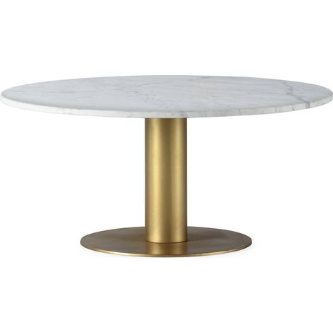 Table basse chic Doré/Blanc pour salon élégant - Marbre blanc avec touches dorées (1/2)