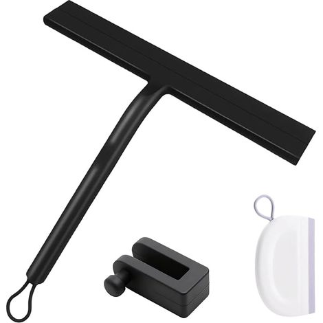 Raclette de douche en silicone noir avec crochet de suspension pour fenêtre, sol, miroir, carrelage, porte en verre, raclette de fenêtre avec cordon de suspension (1/4)