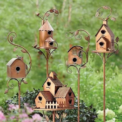 Maison Pour Oiseaux - Support En Fer - Pour Jardin Cour Arrière Terrasse Extérieur - 1 Pièce (1/5)