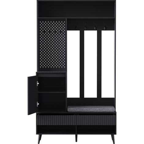 Recibidor con banco zapatero, perchero de pared negro MDF 100 x 35 x 180 cm (1/5)