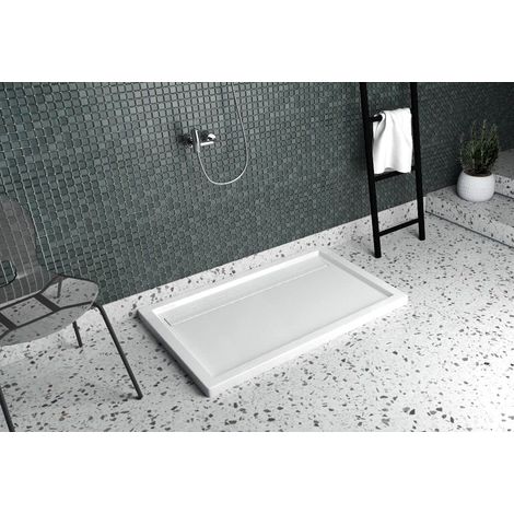 ECOLAM Receveur de douche rectangle plat Camparo 120x90 cm Hauteur: 6,5 cm, Profondeur: 3 cm, avec plaque de recouvrement, siphon + silicone (1/5)