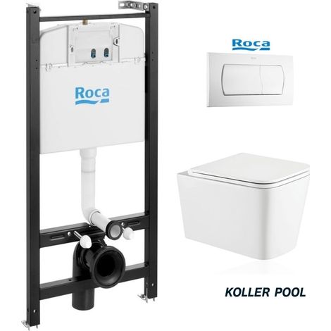 Bâti-support ROCA Duplo pack réservoir encastrable et plaque PL1 Chrome Brillant avec WC suspendu ROUND SMART Noir Mat Tornade 3.0 par KP